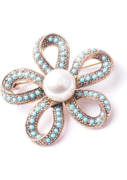 Broş Çiçekli Otantık Desenli Bronz Kristal Taşli fiyatları