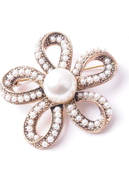 Broş Çiçekli Otantık Desenli Bronz Kristal Taşli fiyatları