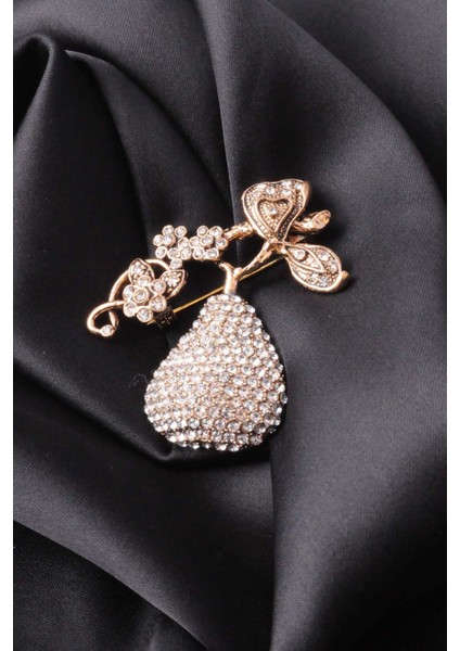 Broş Çiçekli Otantık Desenli Bronz Kristal Taşli