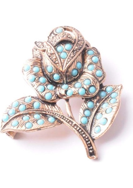 Broş Çiçekli Otantık Desenli Bronz Kristal Taşli fiyatları