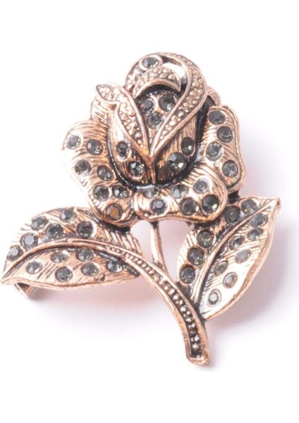 Broş Çiçekli Otantık Desenli Bronz Kristal Taşli fiyatları