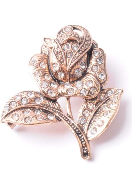 Broş Çiçekli Otantık Desenli Bronz Kristal Taşli fiyatları