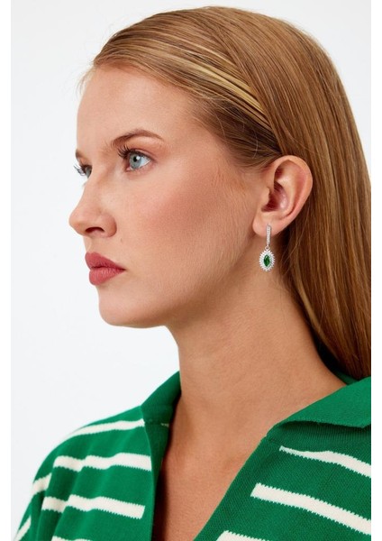 Yeşil Taşlı Gümüş Küpe