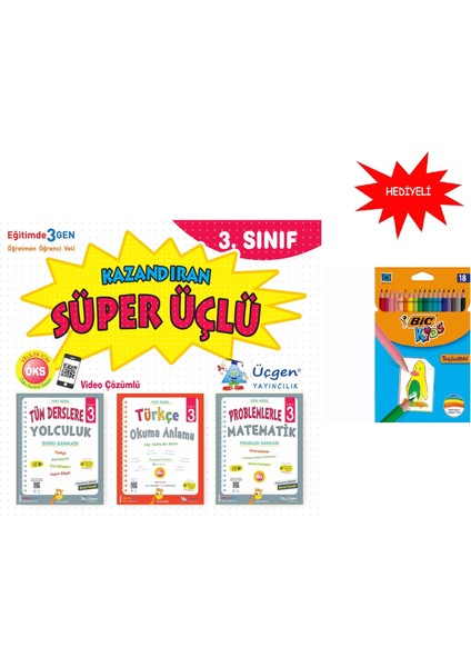 3. Sınıf Kazandıran Süper Üçlü Set+ Bic 18 Li Kuru Boya Hediyeli