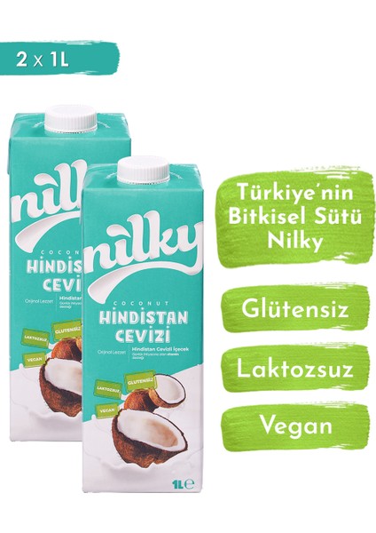 Hindistan Cevizi Sütü Glütensiz Bitkisel Bazlı Laktosuz Vegan 2x1 lt