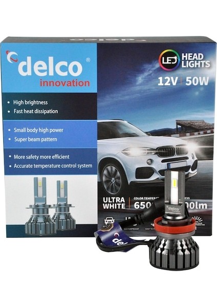 Delco Special Serisi H11 LED Xenon Slim LED Far 8000 Lümen 6500K