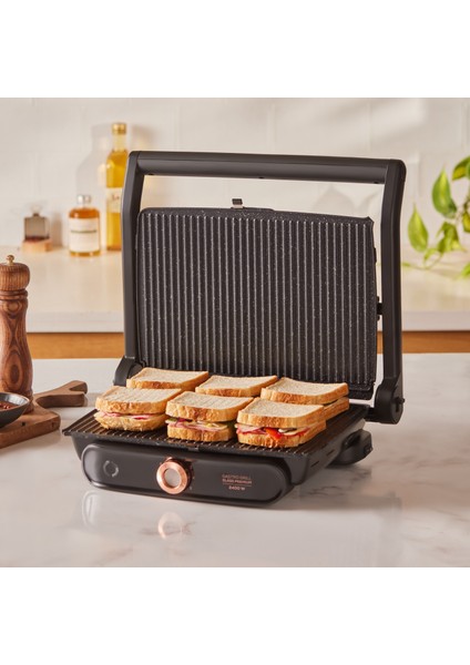 Gastro Grill Glass Premium 2400W Tost ve Izgara Makinesi Mat Siyah