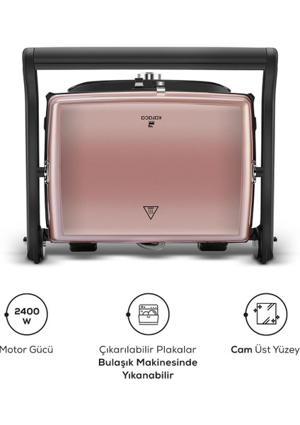 Gastro Grill Glass Premium 2400W Tost ve Izgara Makinesi Rosegold