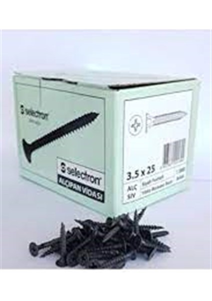 Alçıpan Vidası 3,5X25 mm (1000'LIK) Sivri Uçlu