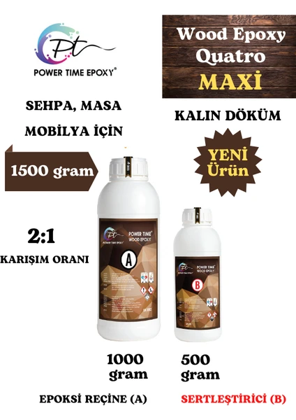 Power Time Epoxy Wood Epoxy Quatro Maxi/ Kalın Döküm Şeffaf Epoksi Reçine Sehpa, Masa Için (Yeni)