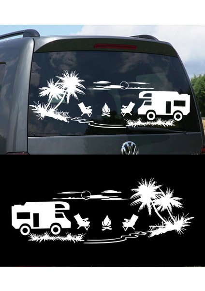 Palmiye Gün Batımı Manzara Moto Karavan STICKER-S1741