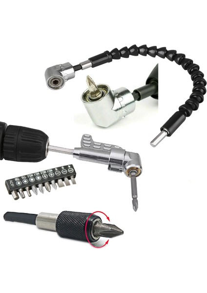 Matkap Için Vidalama Uç Seti Altıgen He x Köşe Kör Vidalama Adaptörü Hızlı Bits Adaptör Esnek Hortum