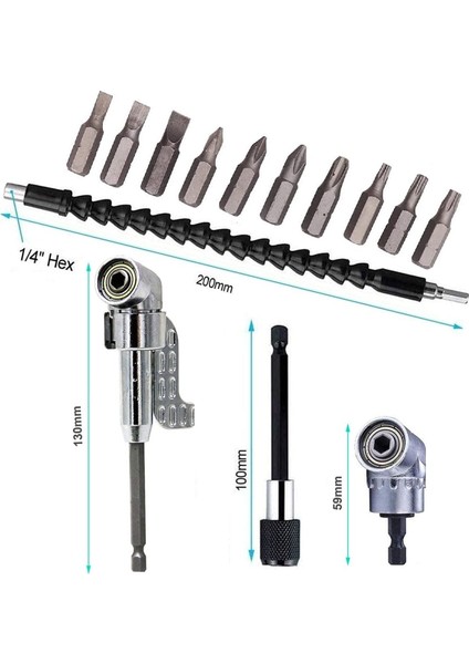Matkap Için Vidalama Uç Seti Altıgen He x Köşe Kör Vidalama Adaptörü Hızlı Bits Adaptör Esnek Hortum
