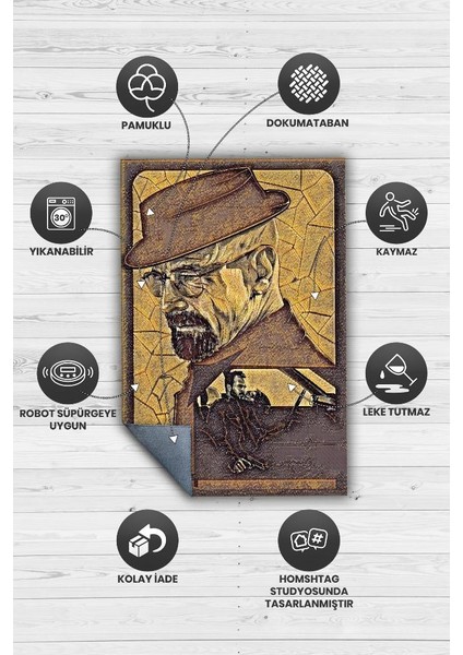 Walter ve Desse Dokuma Tabanlı Yıkanabilir Breaking Bad Halısı