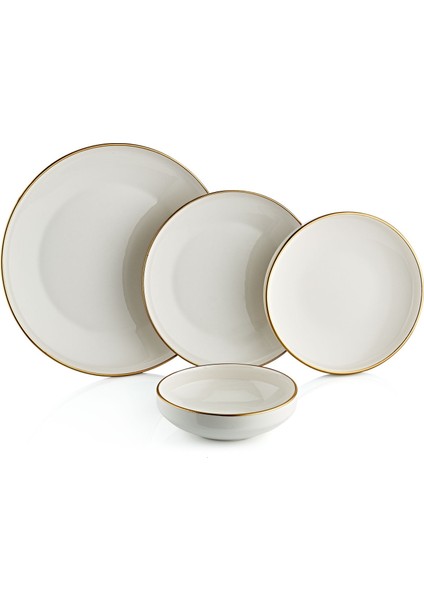 Oms Collection 111112-GOLD Kenarlı 24 Parça Porselen Yemek Takımı