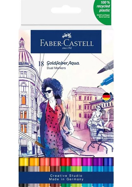 Faber Goldfaber Aqua Çift Uçlu Markör Kalem 18'li 164618