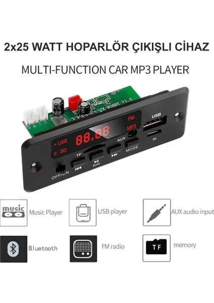 2 x 25 Watt Hoparlör Çıkışlı Fm Dekoder Bluetooth USB Tf Kart  Fm Radio Mp3 Player