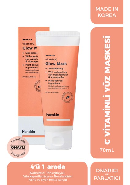 Vitamin C Glow Mask-C Vitaminli Kil Maskesi(Siyah Nokta/ /Nemlendirici ) [ 70ml ]