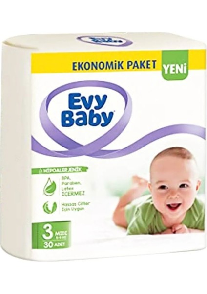 Evy Baby Bebek Bezi 3 Beden Midi 5-9 kg 30 Adet (Yeni)