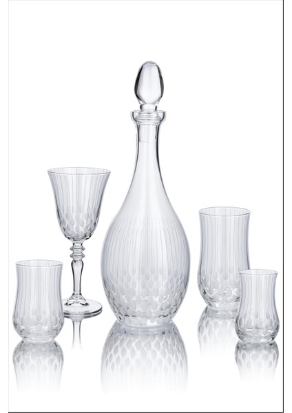 Yakut 31 Parça 6 Kişilik Bardak ve Sürahi Seti - Kesme Dekorlu Çeyiz Takımı