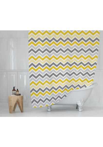 Duş Perdesi Zigzag Desen Banyo Perdesi Su Geçirmez Polyester Kumaş Duş Perde 180X200CM C Halkalı