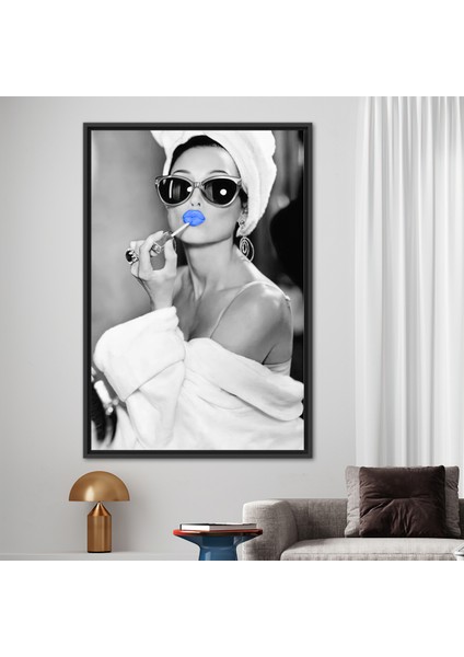 1 Parça Siyah Çerçeveli Kadın Kanvas Baskı Audrey Dudak Sanat Eseri fiyatları