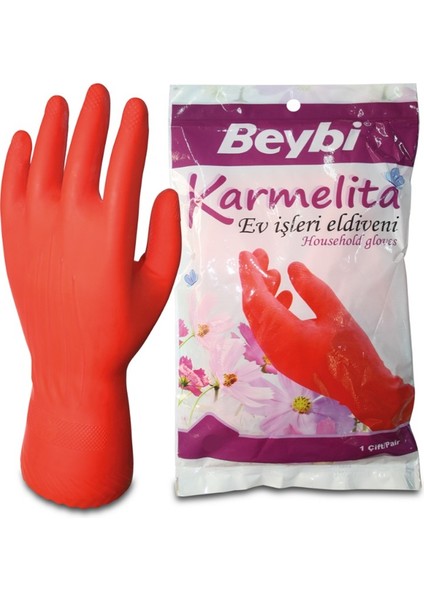 Karmelita 7,5 Numara Bulaşık Eldiveni Gıdaya Uygun, Kaymayı Önleyici, Pütürlü