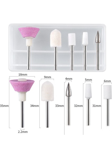5'li Tırnak Bakım Uç Seti Freze Uç Seti Tırnak Parlatma Polisaj Nail Art Törpü Ucu modelleri