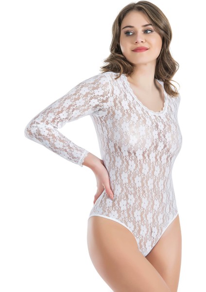 Bisiklet Yaka Dantelli Çıtçıtlı Kadın Body 327