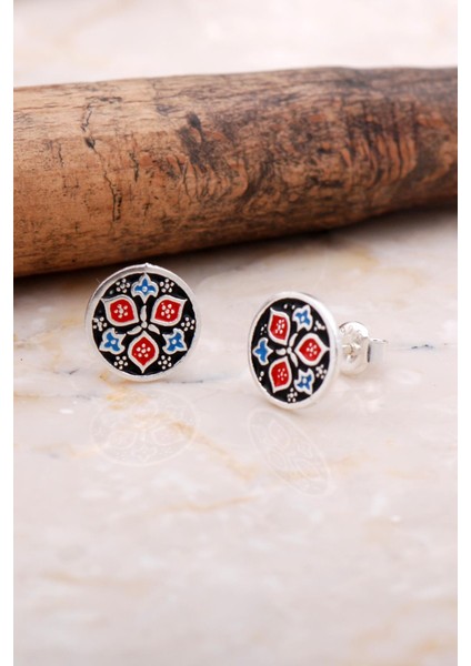 Anadolu Motifli Elişi Gümüş Taşsız Mineli Küpe 6036