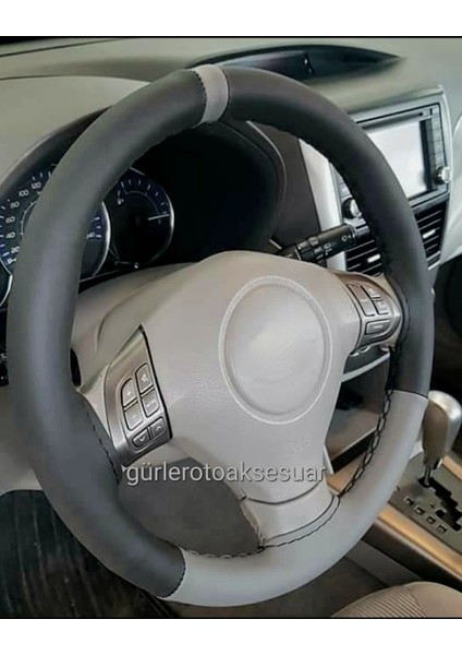 Vw Beetle Direksiyon Kılıfı Dikmeli Iki Renkli Yüzüklü Gri-Siyah