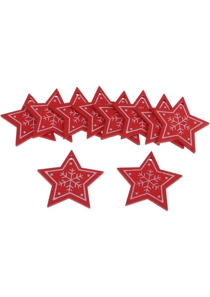 2X10X Kar Tanesi Ahşap Pentagram Dilim Parçaları Beş Sivri Kırmızı 2 Adet (Yurt Dışından)