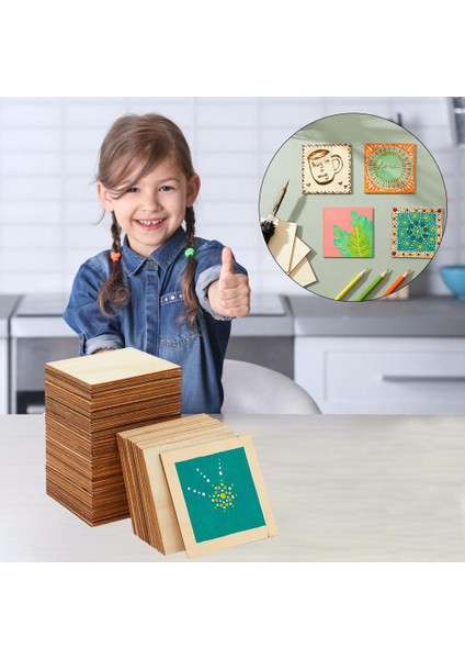 60X Bitmemiş Kare Ahşap Parçalar Ahşap Dilimler Proje El Sanatları Diy Noel (Yurt Dışından)