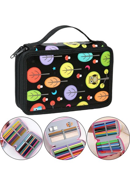 72 Yuvalar Kalem Çanta Kırtasiye Çanta Makyaj Çantası Büyük Kapasite Çift Fermuarı Siyah-1 (Yurt Dışından) modelleri