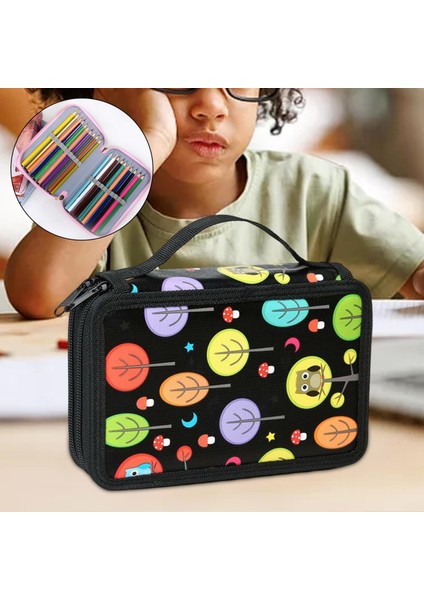 72 Yuvalar Kalem Çanta Kırtasiye Çanta Makyaj Çantası Büyük Kapasite Çift Fermuarı Siyah-1 (Yurt Dışından) indirimleri