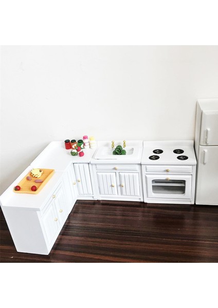 Modern Minyatür Mutfak ve Lavabo Dolabı Tezgahı Ev Dekor Oyuncak (Yurt Dışından)