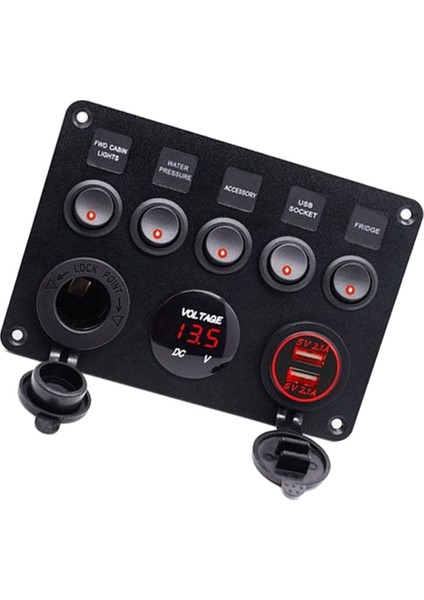 5 Çete Rocker Anahtarı / Dijital Voltmetre +12V Güç Soketi +Çift USB (Yurt Dışından)