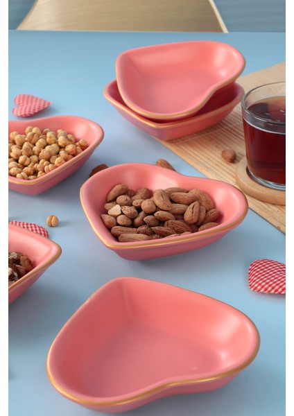 Mat Pembe Altın Fileli Kalp Çerezlik / Sosluk 14 Cm 6 Adet
