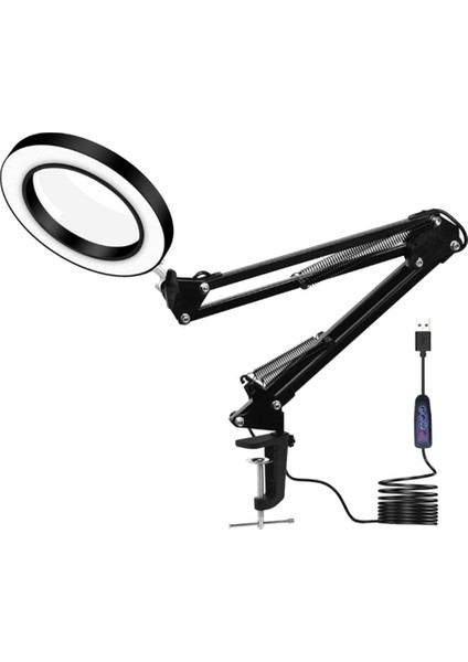 USB 5x Büyüteçli Cam Kelepleme Taban ile Büyük Masa LED Lambası (Yurt Dışından)