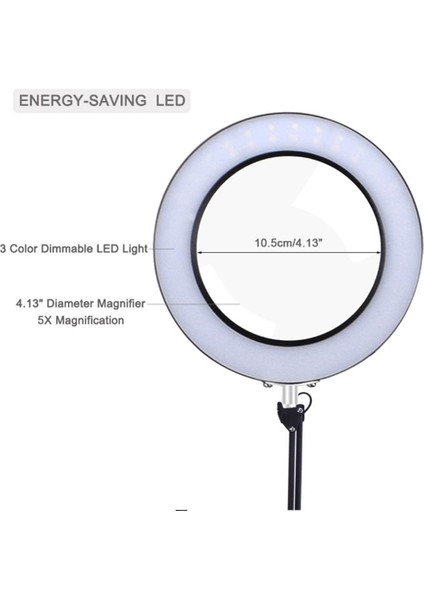 USB 5x Büyüteçli Cam Kelepleme Taban ile Büyük Masa LED Lambası (Yurt Dışından)