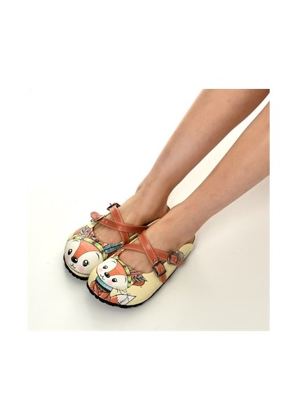Azizsahinshoes 5410 Tilki Desenli Çapraz Sabo Terlik