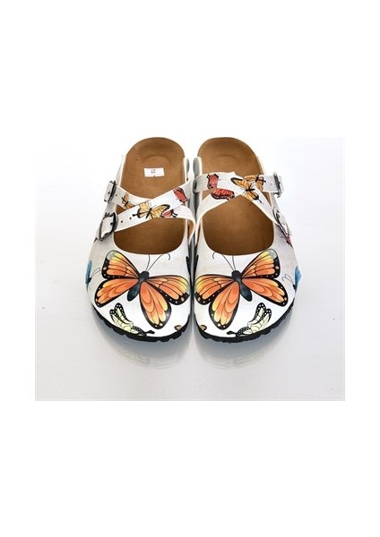 Azizsahinshoes 6289 Turuncu Kelebek Çapraz Sabo Terlik