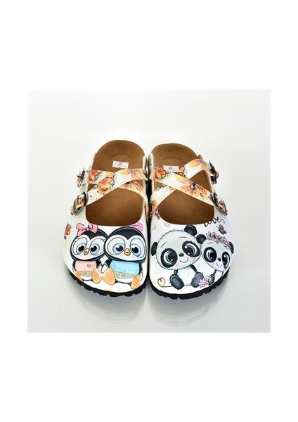 Azizsahinshoes 6292 Panda Ve Penguen Çapraz Sabo Terlik