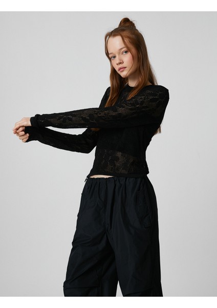 Ajurlu Kazak Uzun Kollu Viskon Bisiklet Yaka Çiçekli fiyatları