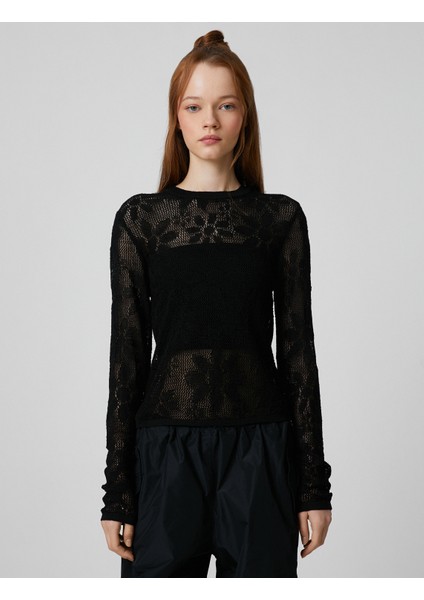 Ajurlu Kazak Uzun Kollu Viskon Bisiklet Yaka Çiçekli modelleri