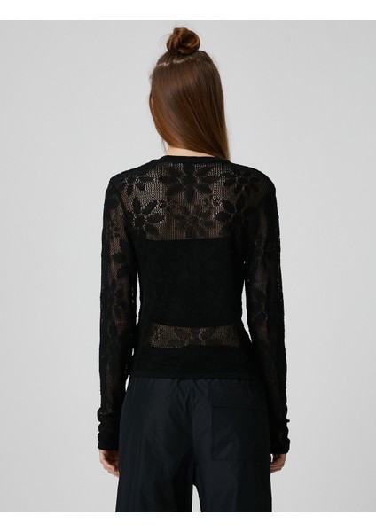 Ajurlu Kazak Uzun Kollu Viskon Bisiklet Yaka Çiçekli fırsatları