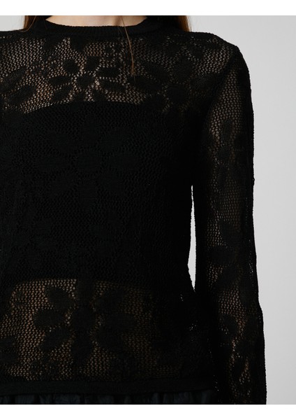 Ajurlu Kazak Uzun Kollu Viskon Bisiklet Yaka Çiçekli indirimleri