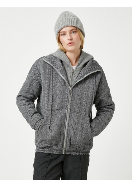 Şahika Ercümen x Koton - Örgü Görünümlü Cepli Fermuarlı Ceket indirimleri