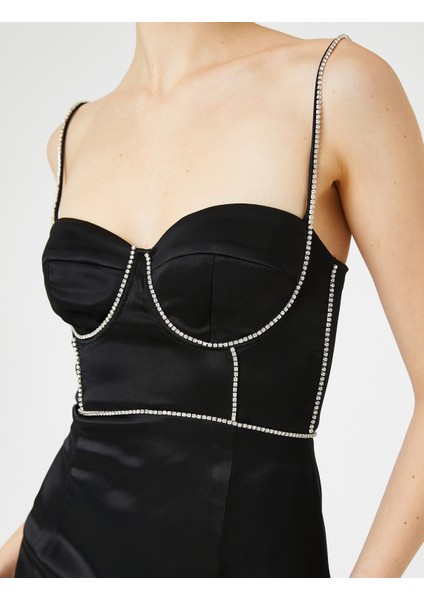 Askılı Mini Saten Abiye Elbise Balenli Su Yolu Taş Detaylı indirimleri