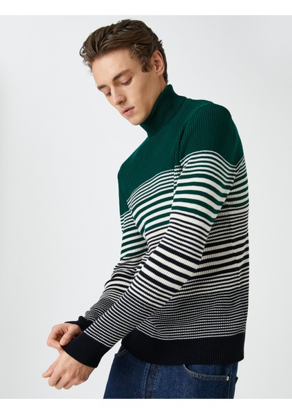 Basic Triko Kazak Balıkçı Yaka Renk Bloklu Dar Kesim fiyatları